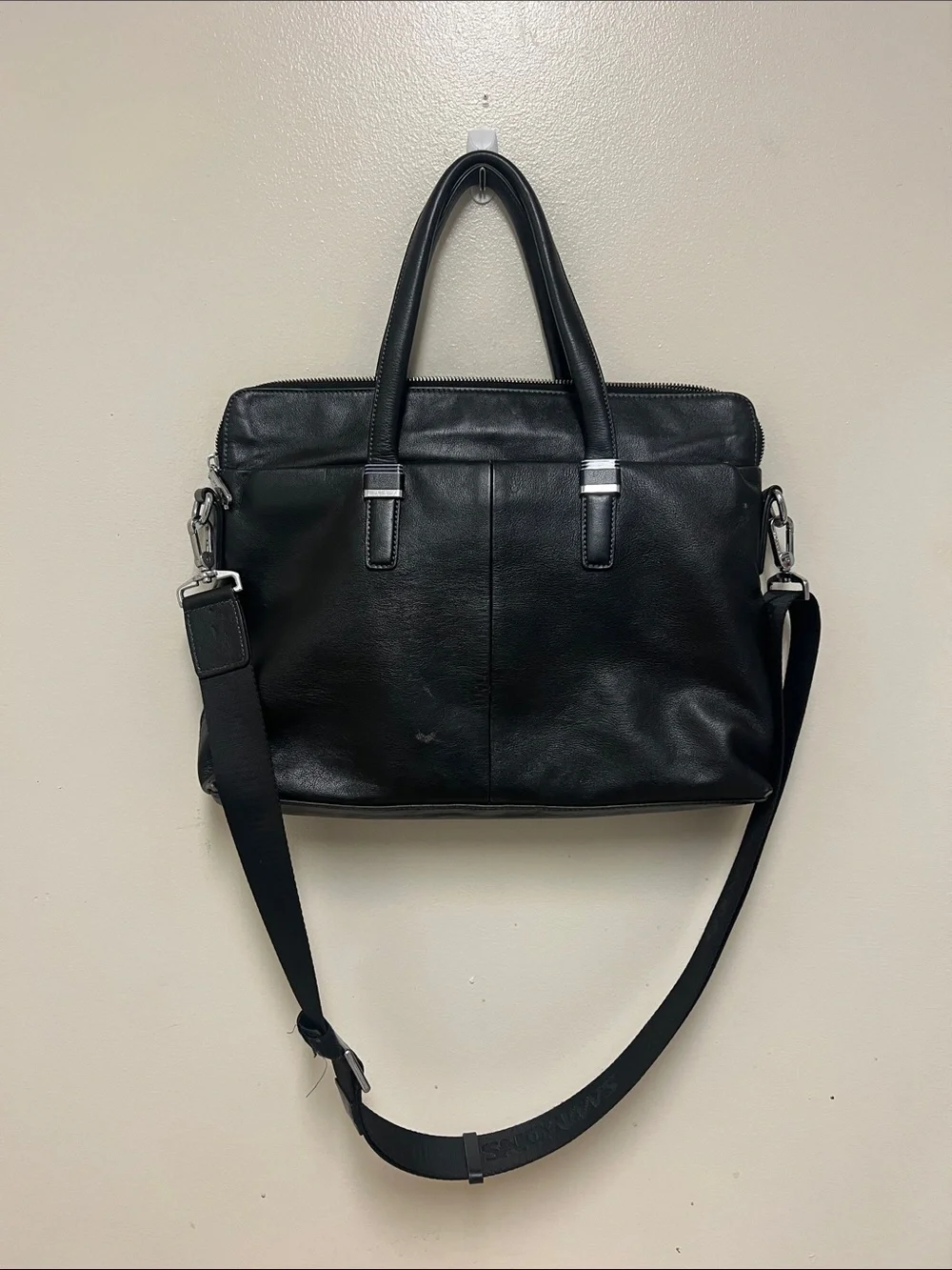 Leather Black Quilted Laptop Bag Briefcase
